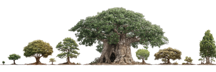 Landscape of various trees, varying sizes