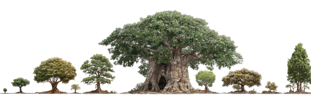 Landscape of various trees, varying sizes