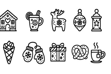 Fototapeta premium Christmas, winter line icon set. festive, holiday symbols outline collection for winter.