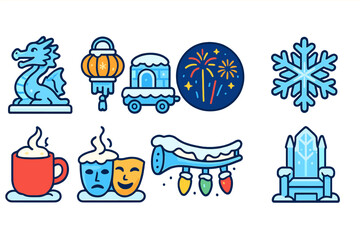 Fototapeta premium Winter, holiday flat icon set. seasonal, festival icons flat collection.