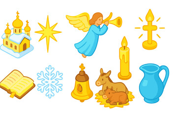 Obraz premium Christmas, nativity, holiday icon set. festive season, religious icons filled collection