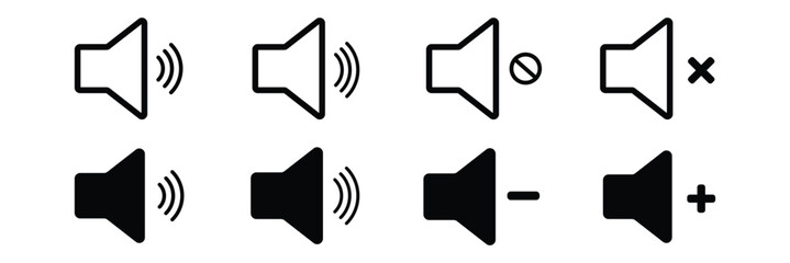 Set of sound icons with different signal levels in a flat style. Vector illustration isolated on white. Speaker icon illustration. Volume icon. vector 
