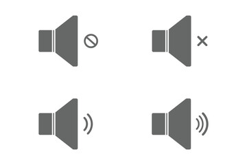 Obraz premium Speaker icon set with ring, mute, 50% volume and silent for smartphone user interface in black color. Sound volume icons set with different signal levels on white background. Sound icon, volume symbol