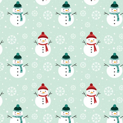 Cute snowman seamless pattern scandinavian boho style with cute character cartoon nursery toddler style. Fabric wallpaper background