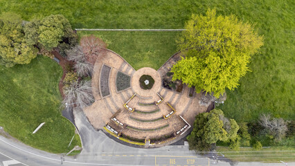 Aerial view of the Lord Rutherford memorial, Brightwater, Tasman Region, New Zealand.