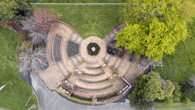 Aerial view of the Lord Rutherford memorial, Brightwater, Tasman Region, New Zealand.