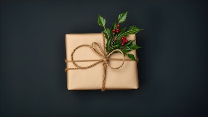 Christmas gift zero waste, eco friendly hand made box packaging gifts in kraft paper wooden table, eco christmas holiday concept, Christmas gift wrapping,eco decor