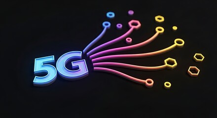 Experience blazing fast speeds with cutting edge 5G technology transforming connectivity across the globe featuring vivid colors and modern design elements