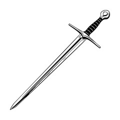 Black and White Line Art Illustration of Bastard Sword