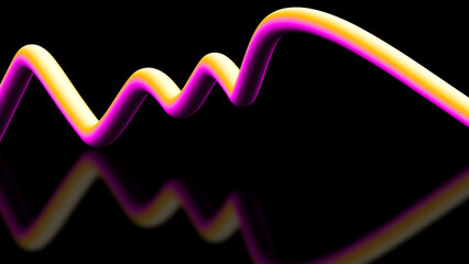 Vibrant neon light wave art, abstract 3d gradient line reflection in a black background