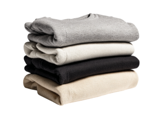 Stack of neatly folded cashmere sweaters in neutral tones for cozy winter days, perfect for fashion blogs, style guides, and minimalist wardrobe concepts