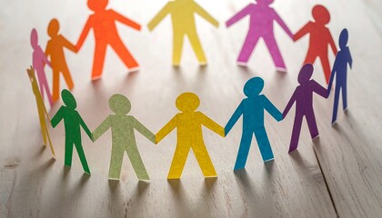 Colorful Paper People Holding Hands: A Symbol of Community and Teamwork