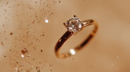 Floating diamond ring in warm golden light