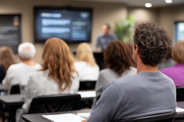 Professional tax seminar in progress with attendees focused on presentation, seated in rows, engaging in learning and discussion, enhancing financial knowledge and skills