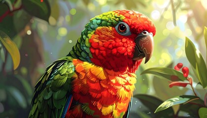 Colorful Parrot Portrait in Nature's Paradise with Vibrant Plumage and Greenery