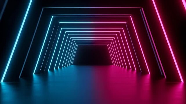 Infinite neon tunnel with blue and pink lights - Powered by Adobe