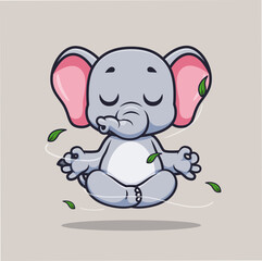 Cute Elephant Meditation Yoga Cartoon 