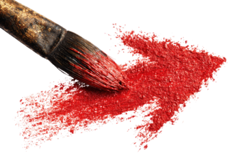 A red paintbrush stroke forms an arrow