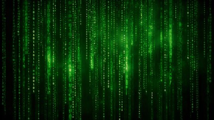 The green code background with binary data falling down