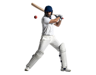 Cricket batter swinging his bat to hit the ball, isolated on a transparent background, PNG