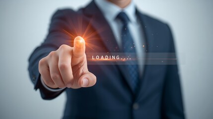 a businessman points his finger, an image of loading displayed