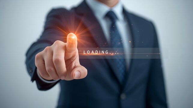 a businessman points his finger, an image of loading displayed