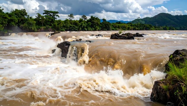 Powerful river rapids cascading over rocks