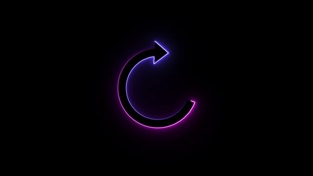 pink and blue color glowing neon circle refresh icon animation on black background.