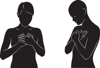 Vector Art of Heartfelt Gesture Showing Empathy and Care with Hands on Chest