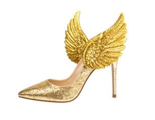  Minimal Angel Wing Heel Shoe with Glamorous Accents Isolated on White