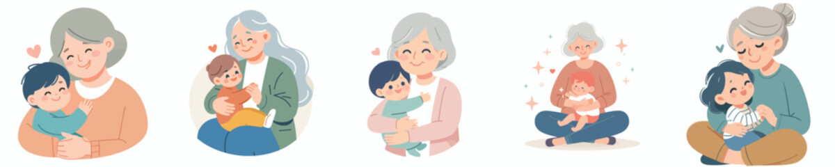 vector of a grandmother hugging her grandson full of love