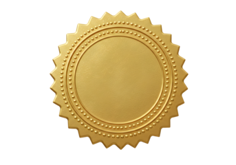 Gold embossed oval seal with serrated edge isolated on transparent background
