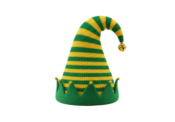 Isolated striped Christmas elf hat with gold bell at the end for party time and festive season