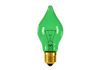 Green flame shaped light bulb isolated on transparent background