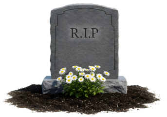 R i p gravestone with flowers isolated on transparent background