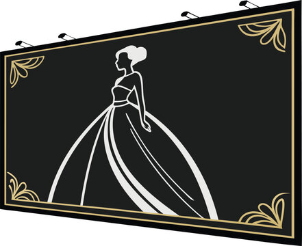 Elegant banner showcasing a white ball gown, perfect for bridal events, fashion shows, or formal wear promotions. A stunning vector design.
