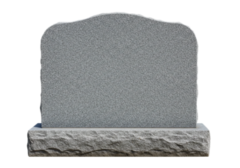 Blank gray granite tombstone with curved top isolated on transparent background