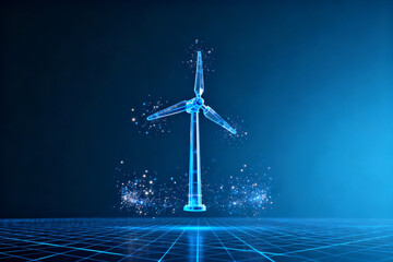 Digital wind turbine on blue background