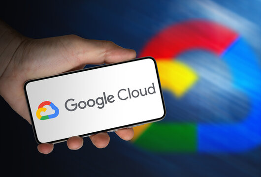Google Cloud logo displayed on mobile device