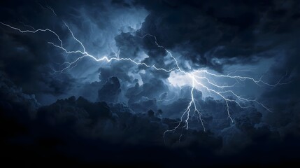 Dramatic Night Thunderstorm with Electric Lightning Strike