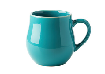 Isolated turquoise mug, rounded design, with its handle to the right, in clean and simple style