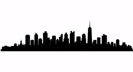 Obraz premium City skyline silhouette with diverse architecture, grayscale urban illustration