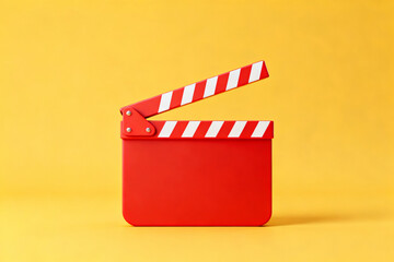 Red and white clapperboard on yellow background