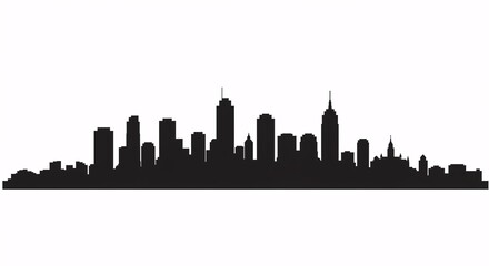 Naklejka premium City skyline silhouette with diverse architecture, grayscale urban illustration