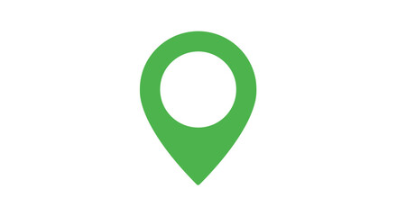 A simple green location pin icon on a plain white background