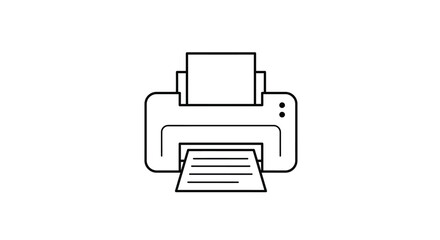 Simple black and white line drawing of a printer machine illustration