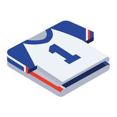 This vibrant isometric illustration showcases a perfectly folded white and blue athletic jersey, prominently featuring the number one, ready for game day.