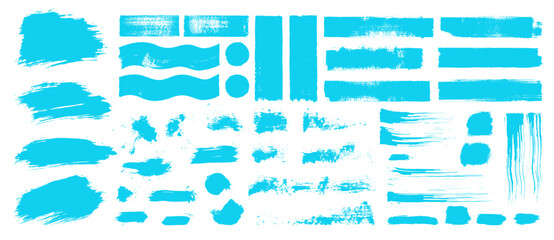 Winter brush stroke smudge set. Bold thick line vector ink brush strokes. Blue hand drawn grungy halftone lines on white background. Wide ink textured lines. Abstract acrylic painted banner wavy bg