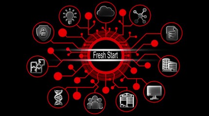 Digital Network Hub Fresh Start Concept with Icons for Innovation Security Data Cloud Business and People Futuristic Technology Connection - Powered by Adobe