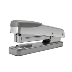 Illustration of silver stapler isolated on transparent background for office supply, stationery, and paper fastening equipment concept design